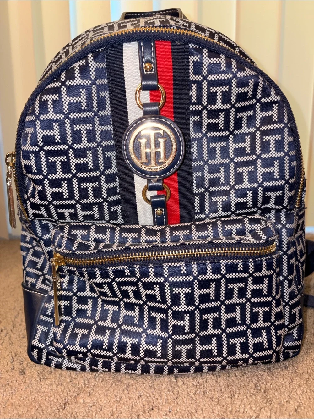 Tommy Hilfiger Navy & Red Monogram Mini Backpack Interior